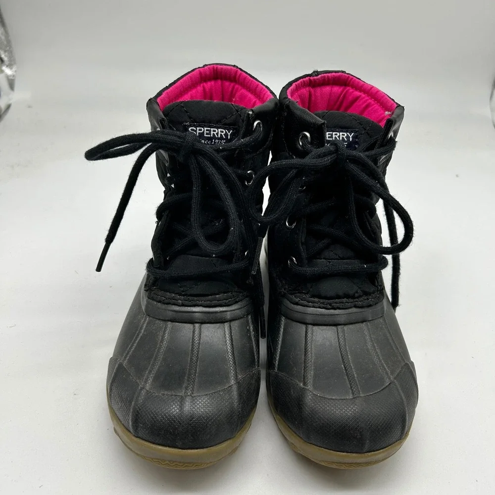 Sperry Port Boot Black Pink‎ Quilted Duck Boots Girl's Size 13M